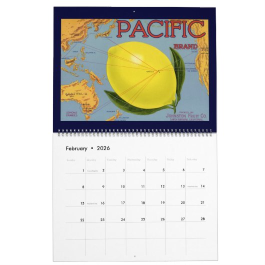 Calendrier Art Étiquette Fruit Crate (Feb 2026)