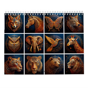 Calendrier Art géométrique doré sur la faune
