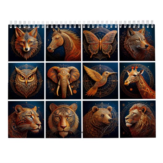 Calendrier Art géométrique doré sur la faune (Dos)