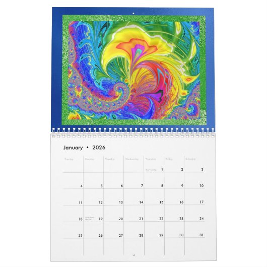 Calendrier Art moderne fractal Abstrait n'importe quelle anné (Jan 2026)