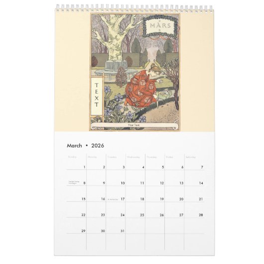 Calendrier Art Nouveau Beau jardinier par Grasset Calendar (Mar 2026)
