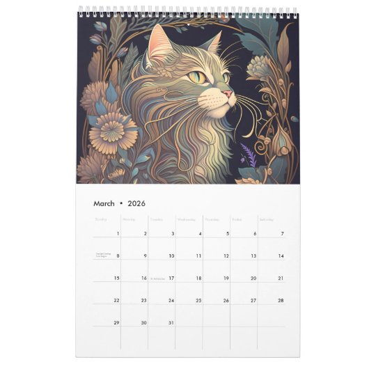 Calendrier Art Nouveau Chats I (Mar 2026)