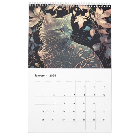 Calendrier Art Nouveau Chats I (Jan 2026)