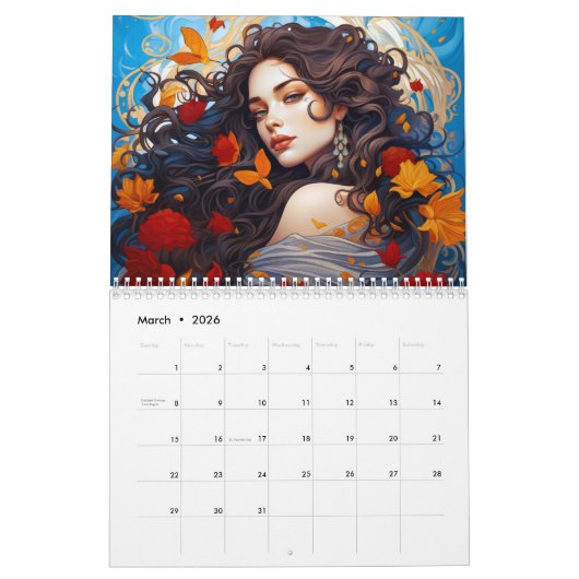 Calendrier Art Nouveau Femmes en fleurs (Mar 2026)