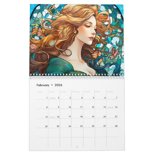 Calendrier Art Nouveau Femmes en fleurs (Feb 2026)