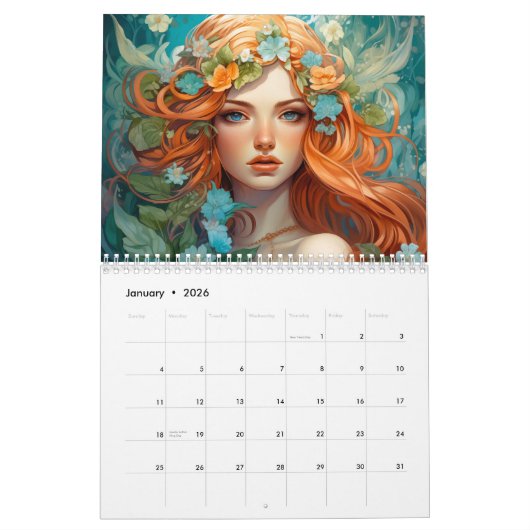 Calendrier Art Nouveau Femmes en fleurs (Jan 2026)