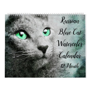 Calendrier Art russe magnifique d'aquarelle de chat bleu de