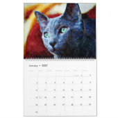 Calendrier Art russe magnifique d'aquarelle de chat bleu de (Jan 2027)