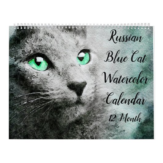 Calendrier Art russe magnifique d'aquarelle de chat bleu de (Protection)