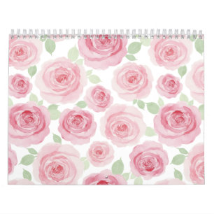 Calendrier artistique de roses aquarelles roses