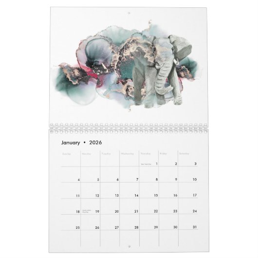 Calendrier Artsy Watercolor Animals Personalized (Jan 2026)