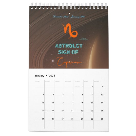 Calendrier Astrologie Calender avec planètes (Jan 2026)