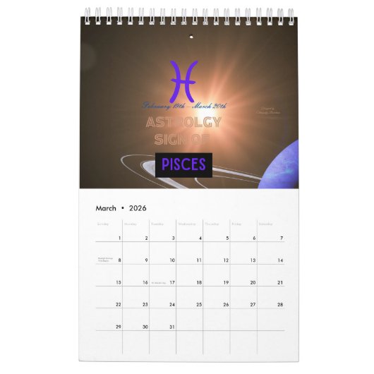 Calendrier Astrologie Calender avec planètes (Mar 2026)