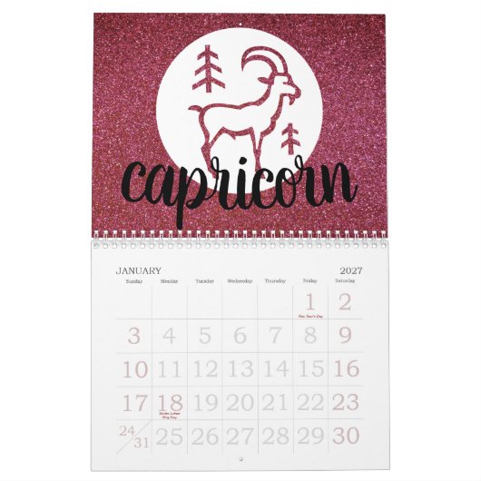 Calendrier Astrologie simple Zodiac Parties scintillant Table (Jan 2027)