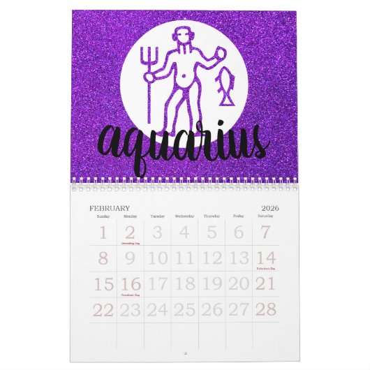 Calendrier Astrologie simple Zodiac Parties scintillant Table (Feb 2026)