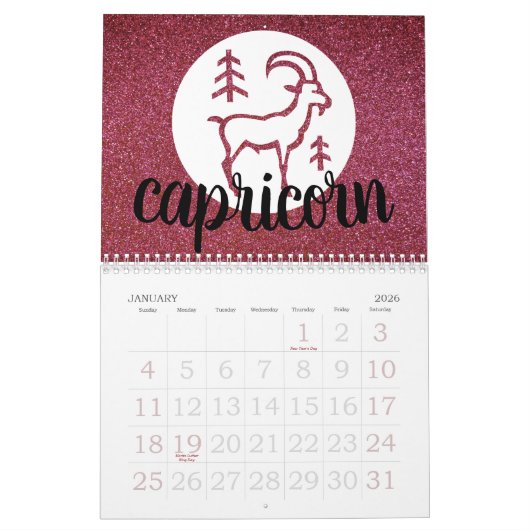 Calendrier Astrologie simple Zodiac Parties scintillant Table (Jan 2026)