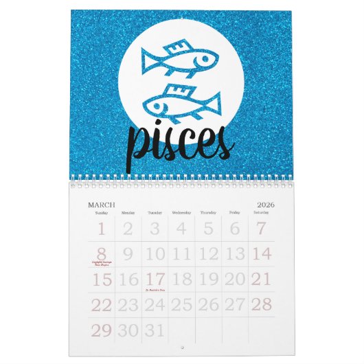 Calendrier Astrologie simple Zodiac Parties scintillant Table (Mar 2026)