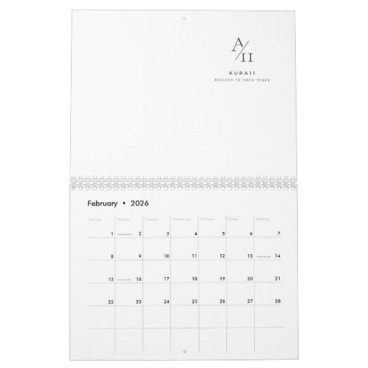 Calendrier Aura11 croyez en vos ondes (Feb 2026)