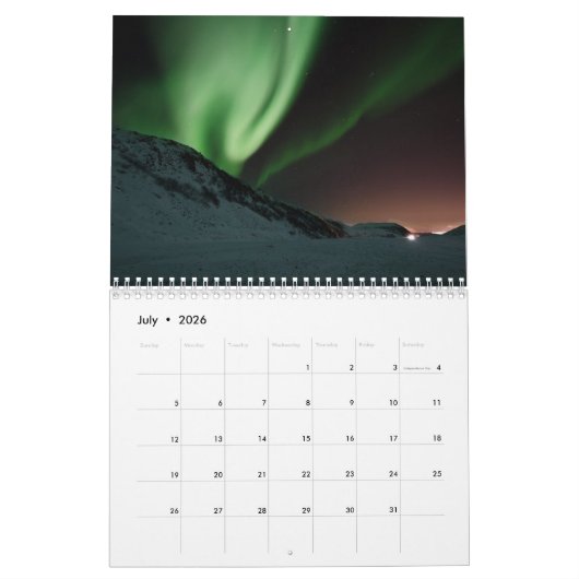 Calendrier Aurora aurores boréales Ciel polaire scandinave (Jul 2026)