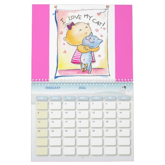 Calendrier avec illustrations d'animaux (Feb 2026)