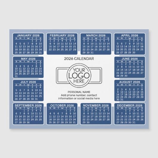 Calendrier avec logo Coordonnées Blue Magnet (Devant)