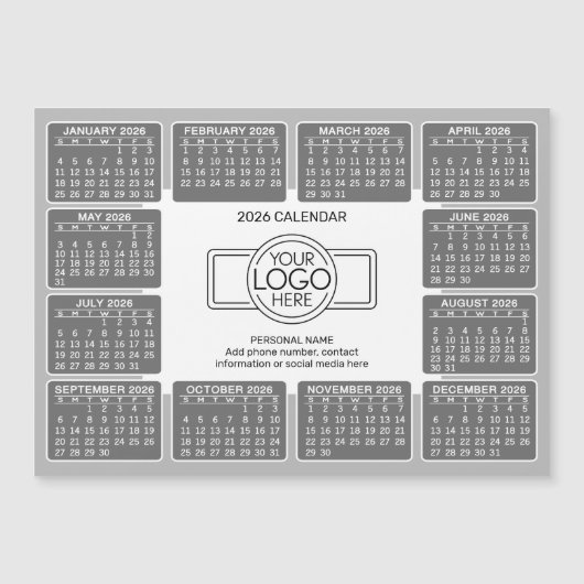 Calendrier avec logo Coordonnées Gray Magnet (Devant)