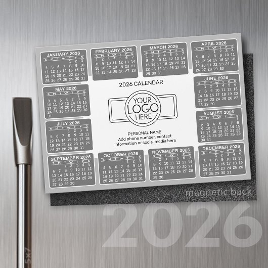 Calendrier avec logo Coordonnées Gray Magnet