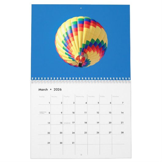 Calendrier Ballon à air chaud 2026 (Mar 2026)