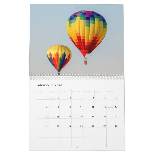 Calendrier Ballon à air chaud 2026 (Feb 2026)