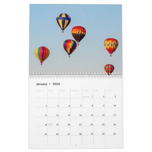 Calendrier Ballon à air chaud 2026 (Jan 2026)