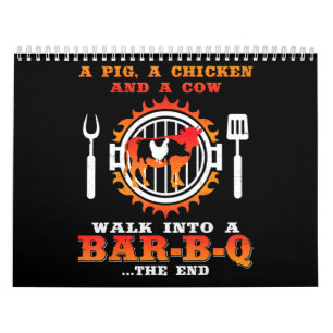 Calendrier BBQ Un Cochon Et Un Poulet Marcher Dans Un Bar B