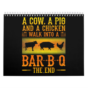 Calendrier BBQ Une Vache, Un Cochon Et Un Poulet Se Promenen