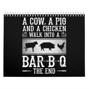 Calendrier BBQ Une Vache, Un Cochon Et Un Poulet Se Promener