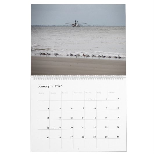 Calendrier Beachs, oiseaux et chiens sur Hilton Head Island (Jan 2026)