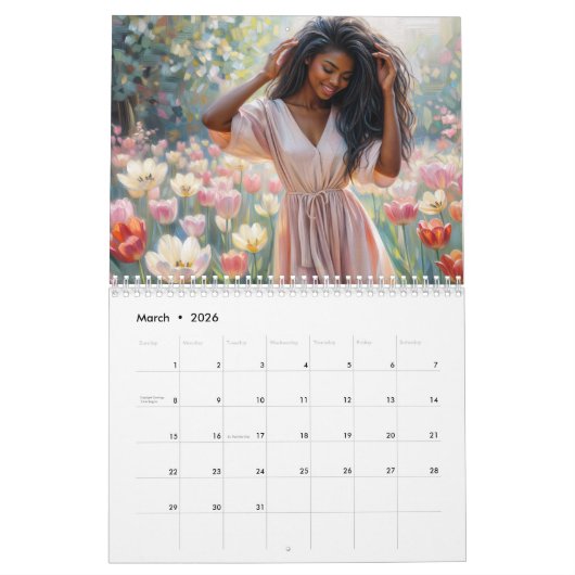Calendrier Beautiful Black Women Floral Artwork Calendar (Mar 2026)