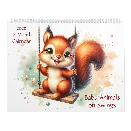 Calendrier Bébé mignon Animaux sur les balançoires 12 mois 20 (Protection)