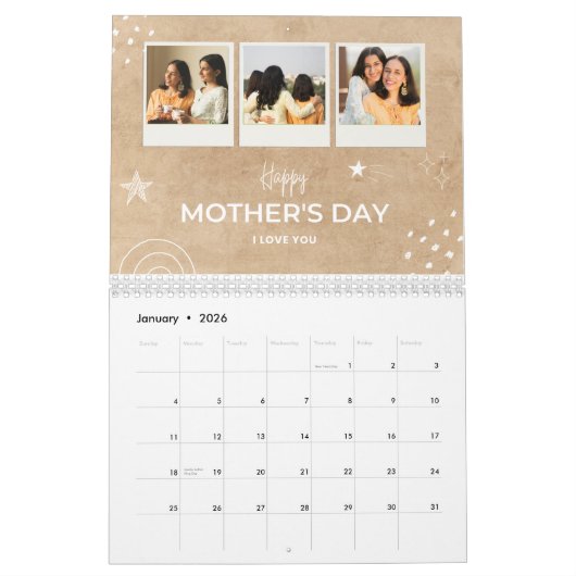 Calendrier Beige Scribble Happy Mother's Day Custom Photo (Jan 2026)