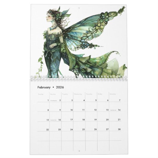 Calendrier Belle fées Papillons Fées Élégant (Feb 2026)