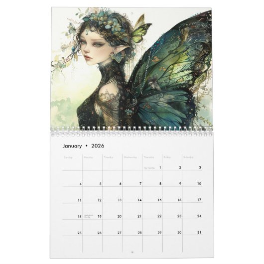 Calendrier Belle fées Papillons Fées Élégant (Jan 2026)