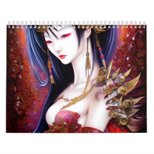 Calendrier Belle Japonaise fille Imaginaire gothique Triptyqu