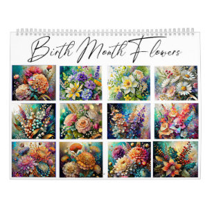 Calendrier Belles fleurs de mois de naissance peintes