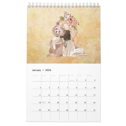 Calendrier Belles illustrations Douce personnalisée (Jan 2026)