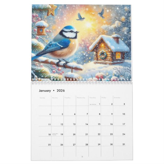 Calendrier Belles peintures d'oiseaux (Jan 2026)