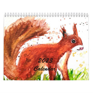 Calendrier Bêtes mignonnes Aquarelle Écureuil Forêt de renard