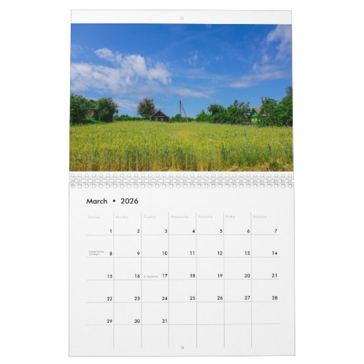 Calendrier Biélorussie Paysage de maisons anciennes (Mar 2026)