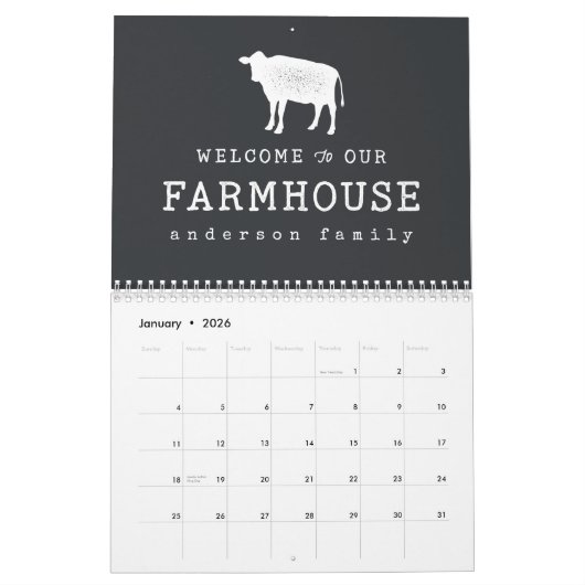 Calendrier Bienvenue dans notre ferme Pays Rustique Vache (Jan 2026)