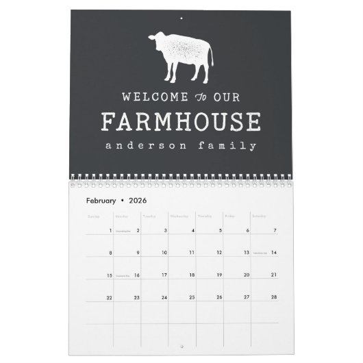 Calendrier Bienvenue dans notre ferme Pays Rustique Vache (Feb 2026)