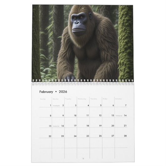 Calendrier Bigfoot ou Sasquatch Cryptid (Feb 2026)