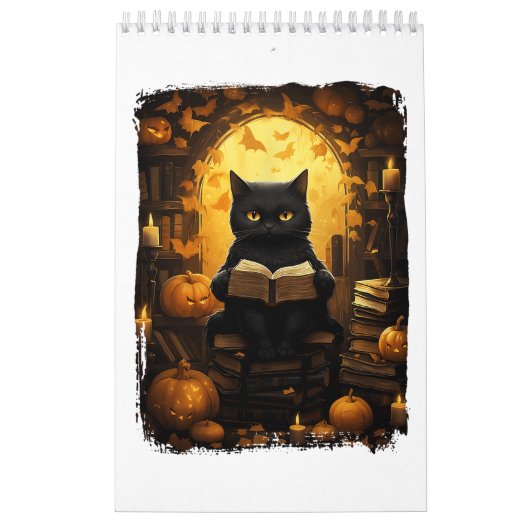 Calendrier Black Cat Lecture Livres Citrouille Automne Enseig (Protection)