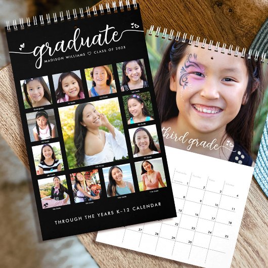 Calendrier Black Graduate K-12 Script Photo Collage 15 Mois